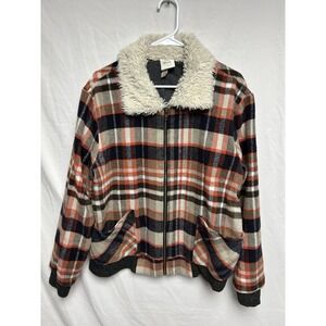 Knox Rose Women XXL Multi Color Plaid Flannel Sherpa Collar Coat Cozy Wool Blend